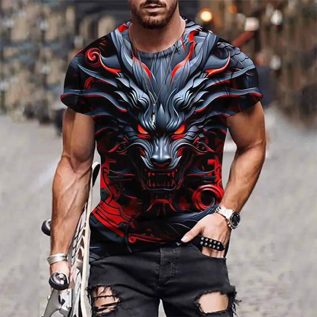 Men's 3D tiger pattern short sleeved round neck T-shirt, breathable and stylish, suitable for outdoor parties and weekends