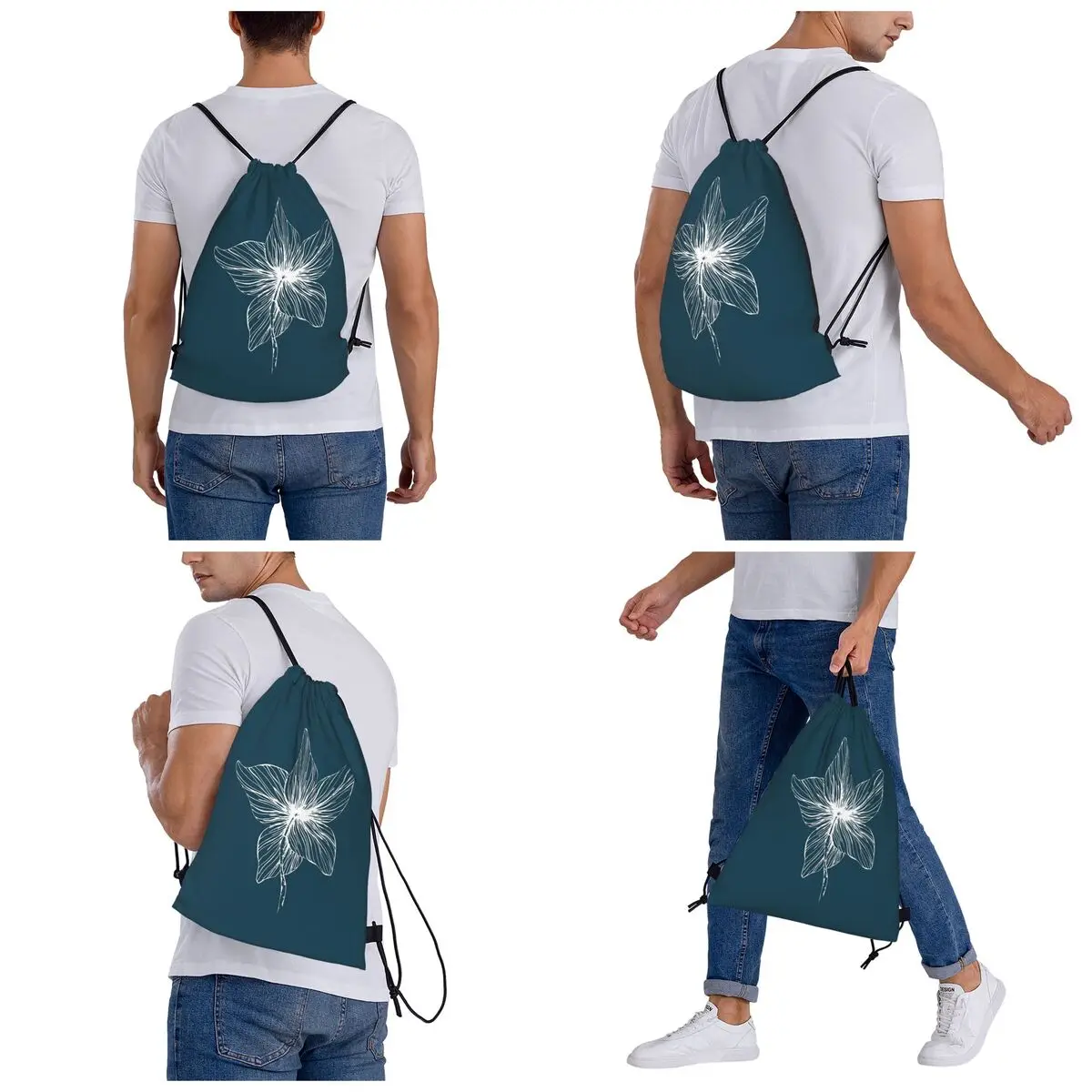 Floral Line Drawing Minimalist Aesthetic Natural Backpacks Fashion Drawstring Bundle Pocket Sports Bag Book Bags for Travel