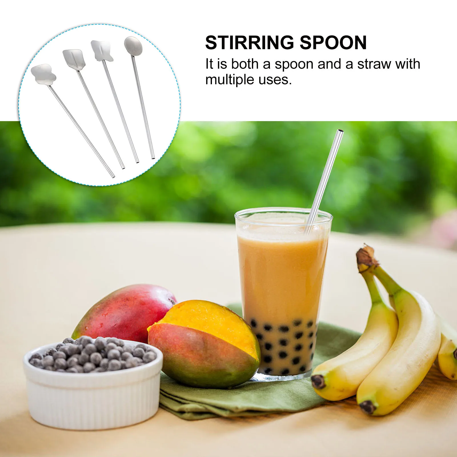 

4 Pcs Stainless Steel Straw Spoon Coffee Stir Mix Multifunctional Stirring Stick Latte Spoons