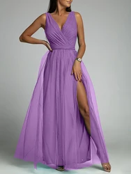 Spaghetti Strap High Waist Women Party Solid Dress Summer V Neck Casual Long Dress Elegant Chic Femme Backless Loose Club Dress
