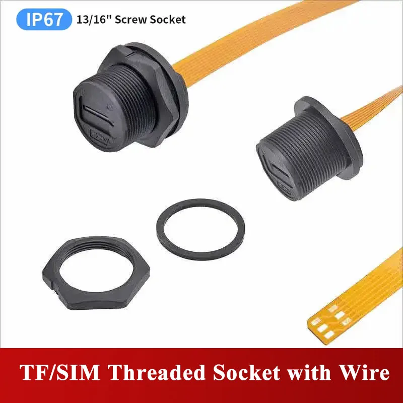 

TF/SIM Threaded Type Waterproof Connector IP67 SDTF Interface SIM Card Holder Card Slot Ultra Soft Flat FPC Extension Cable