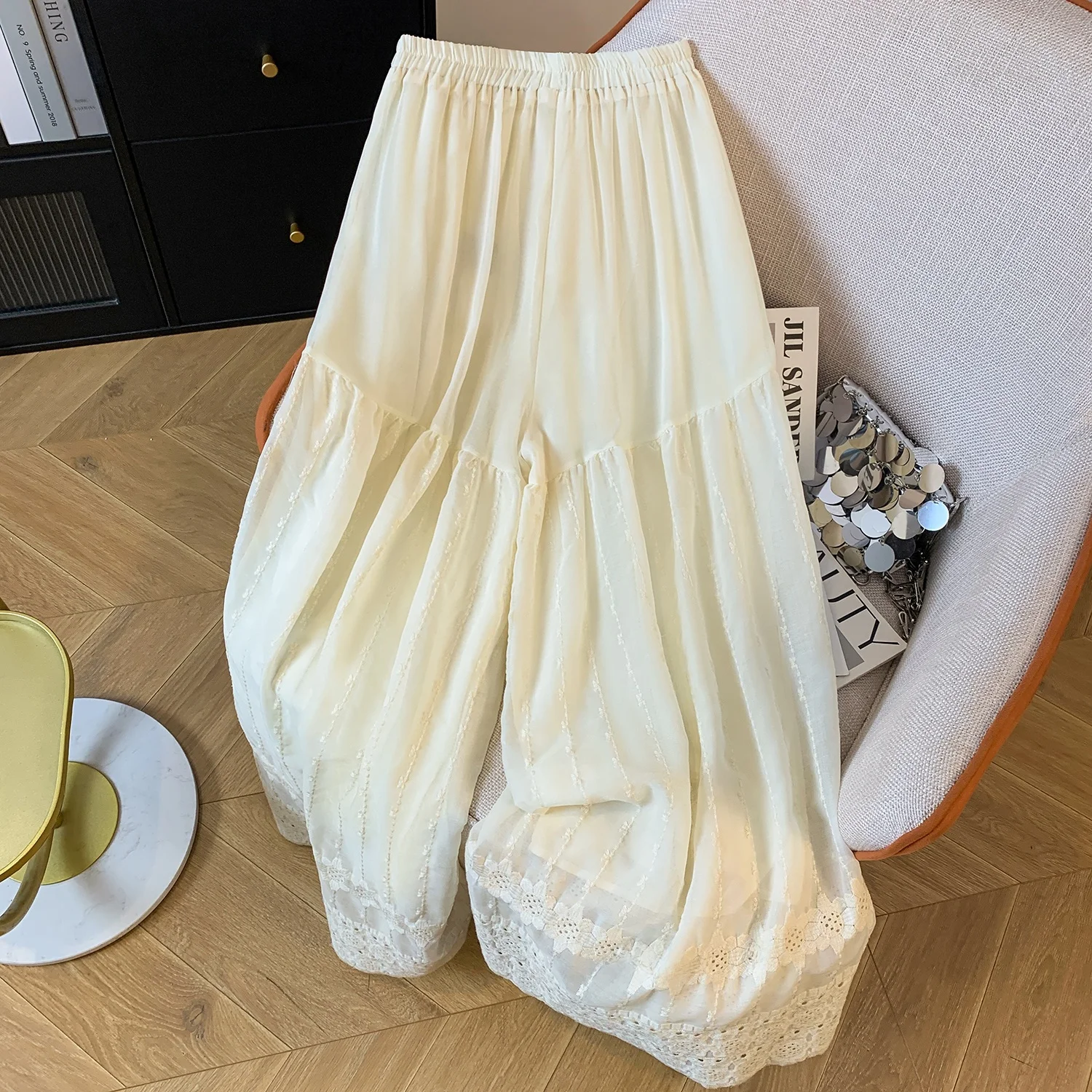 Pantaloni a gamba larga effetto snellente Elastico a vita alta Colore ricamato casual Gonna da donna estiva nuovo arrivo vestibilità ampia