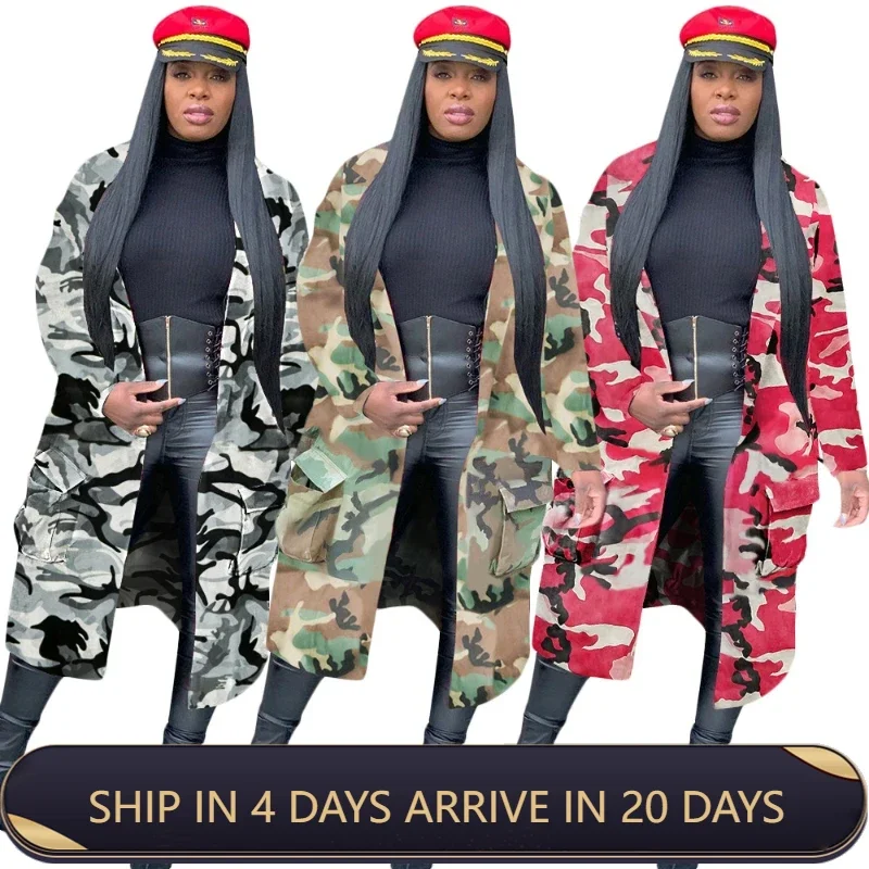 Camouflage Print Mid Length Warm Windbreaker Coat With Design Sense For Women's Fashion In Autumn And Winter