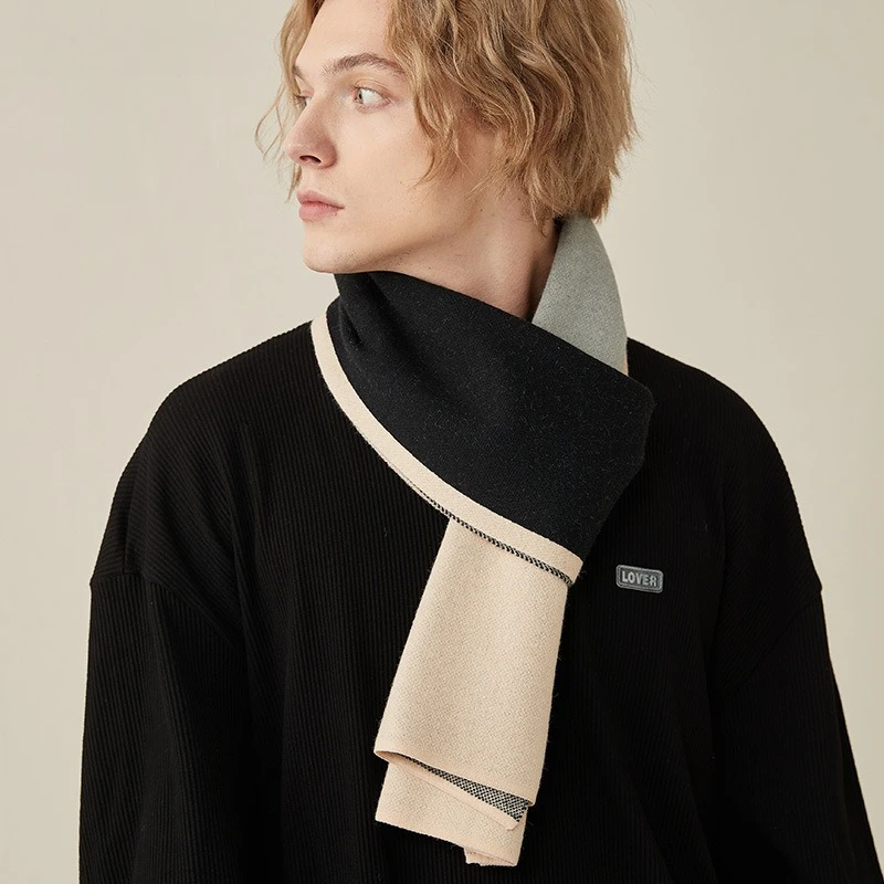 

Высококачественный шерстяной шарф, мужской зимний роскошный толстый теплый деловой универсальный кашемировый глушитель в полоску, роскошный подарок для мужчин