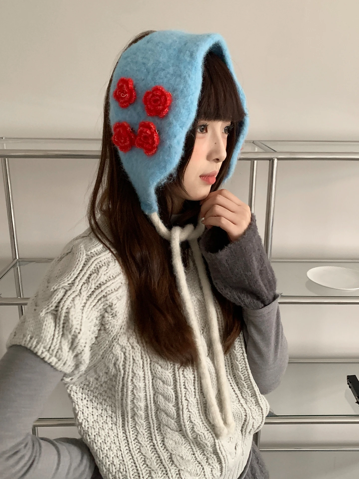 Handmade Korean Style Flower Lace Earmuffs For Women Warm And Cold-Proof For Outdoor Cycling In Winter
