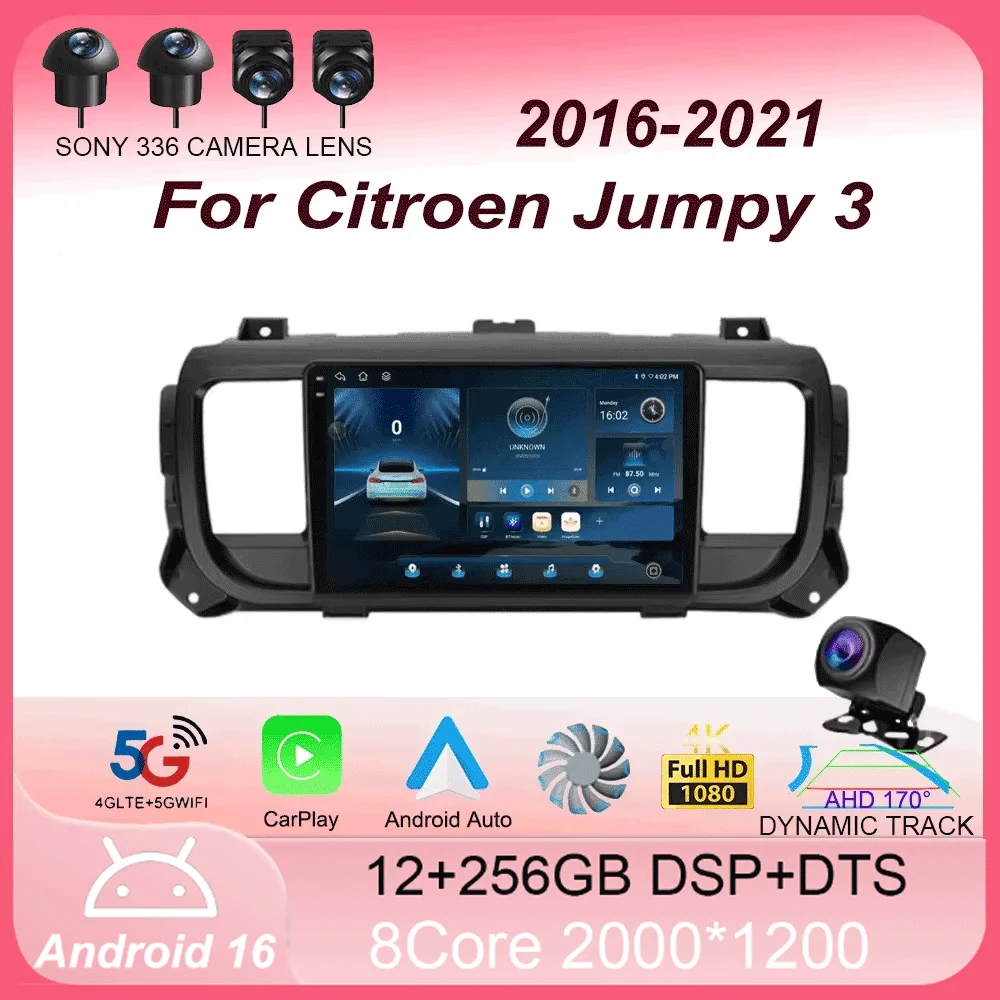 Android 16 Carplay Auto Car Radio For Citroen Jumpy 3 2016-2021 Peugeot Expert 3 2016-2021 Multimedia Video Player 2din Stereo