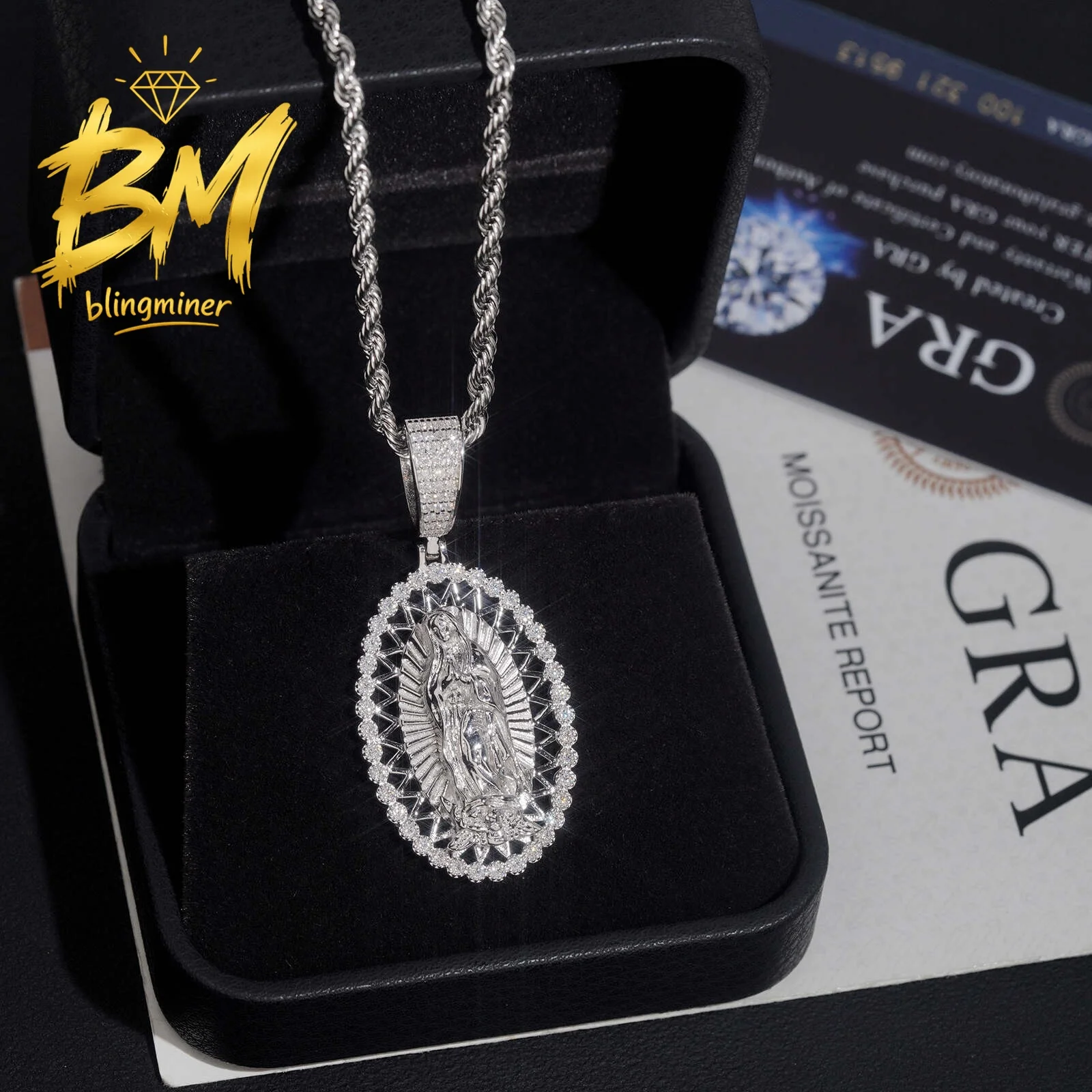 Blingminer Luxury Virgin Mary VVS Moissanite Pendant For Men Women S925 Silver Pendants Jewelry Pass Diamonds Tester Free Shippi