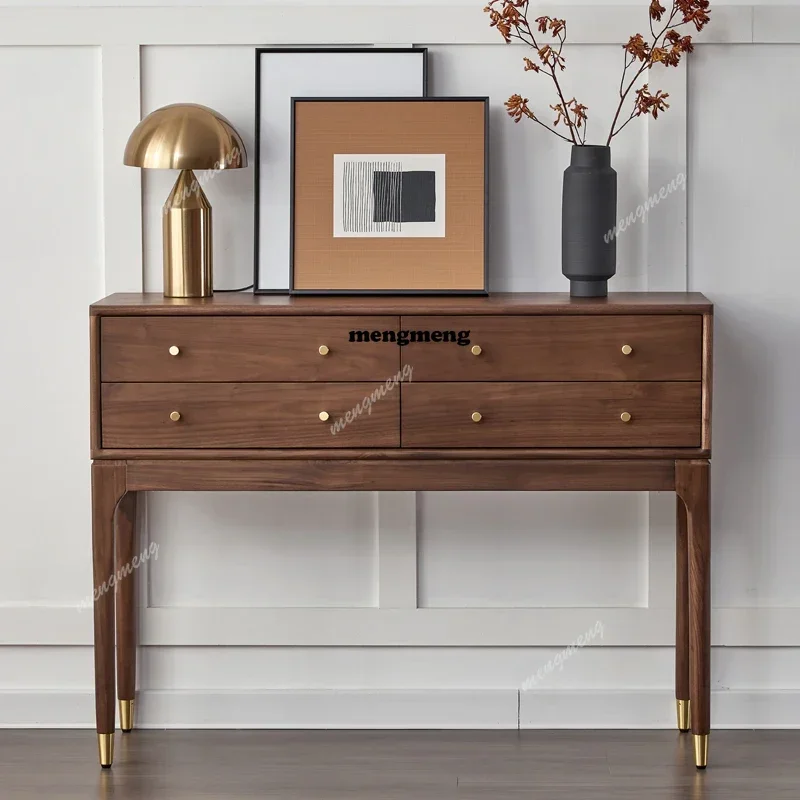 

Z136Nordic black walnut porch cabinet light luxury solid wood strip case cabinet new Chinese style foyer porch table high storag