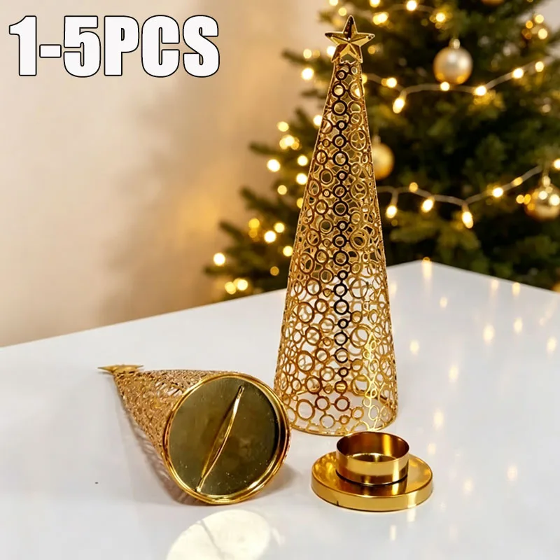 Vintage European Christmas Tree Metal Candle Holder Tea Light Cup Tabletop Holiday Home Party Decoration Accessories Elegant Set