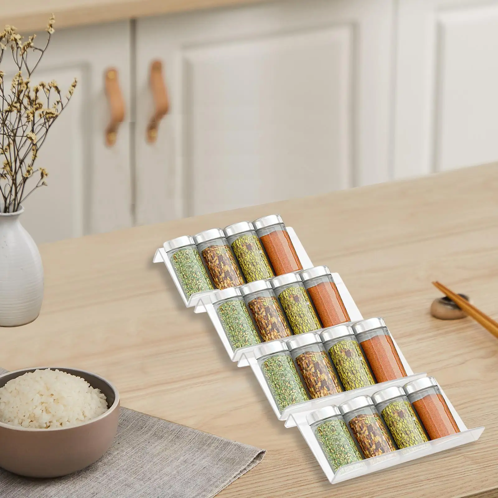 Spice Racks for Kitchen Acrylic Drawer Insert Tiered Shelf Organizer for Spices Jars Set Pantry and Countertop
