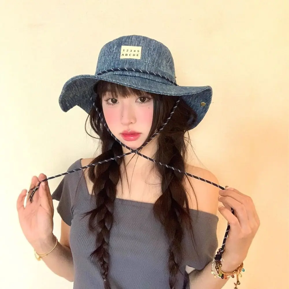 

Fashion Sunscreen Western Cowboy Hat Lightweight Japanese Style Fisherman Hat Blue Cloth Denim Bucket Hat Women