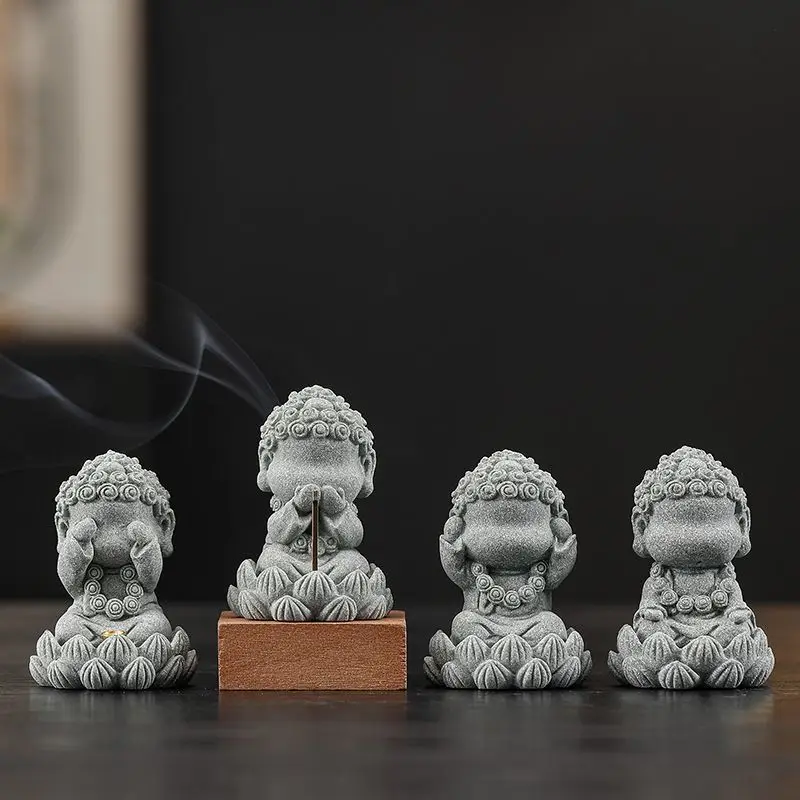 Four Not Small Buddha Incense Insert Tea Pets Household Zen Desktop Chinese Blue Sand Stone Ornament Living Room Indoor Seat
