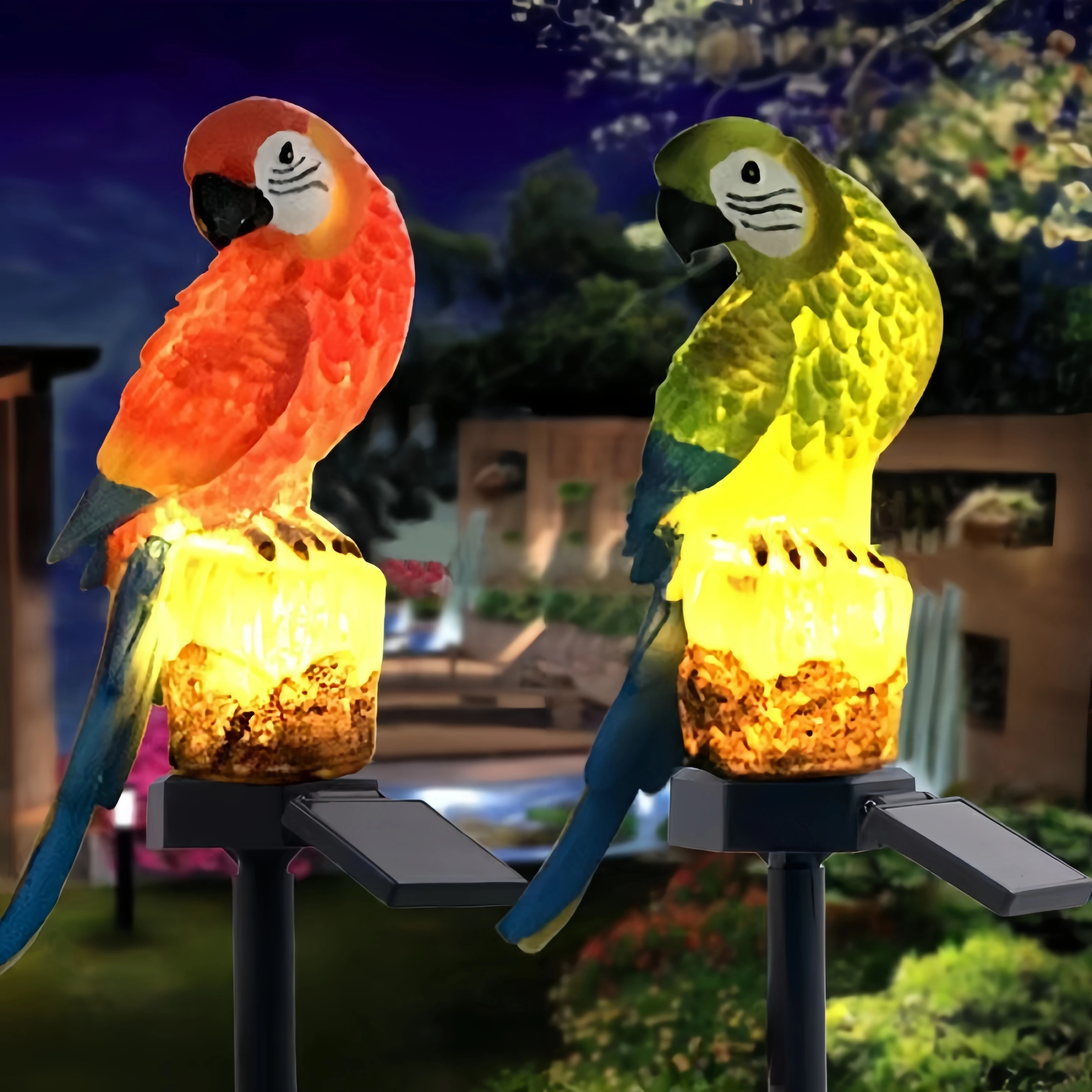 

Two Piece Solar Parrot Garden Stake Lights Waterproof Motion Sensor LED Lights for Patio Garden and Yard Decor