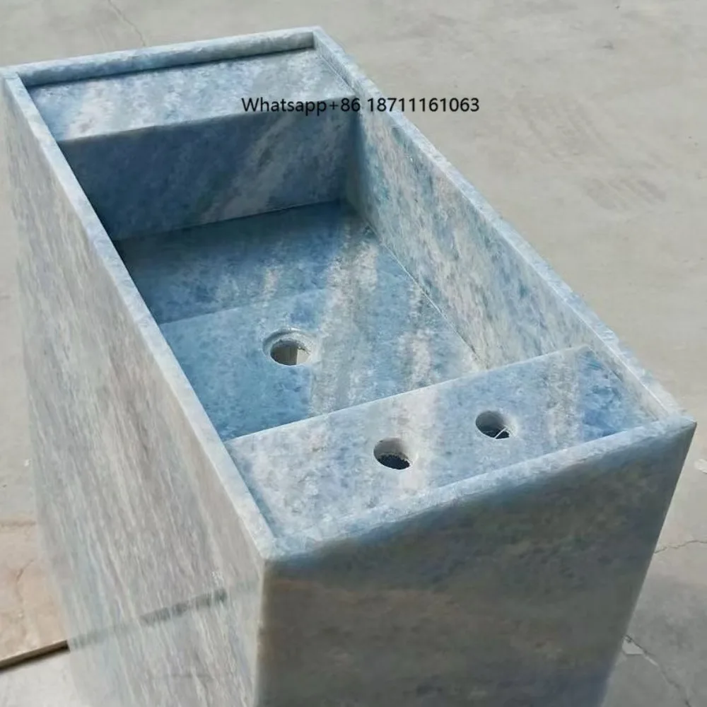 Whole Slab Blue Crystal Luxury Stone One Piece Wash Basin Bathroom Cabinet Moisture Proof Solid Wood Custom Bathroom Vanity