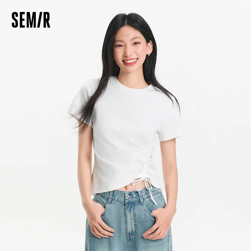 

Semir Short Sleeve T-Shirt Women Slim Fit 2025 New Summer Style Asymmetric Top Suitable for Summer