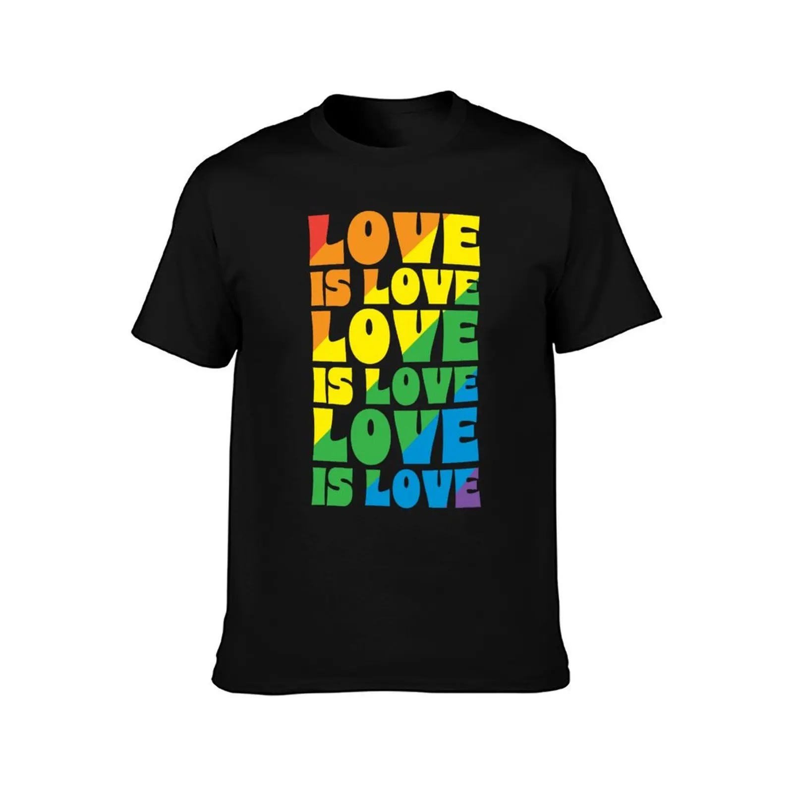 Love is Love Pride Month Greeting Typography LGBTQIA colorful rainbow design T-Shirt Summer Casual Cotton Tee Unisex Men Women