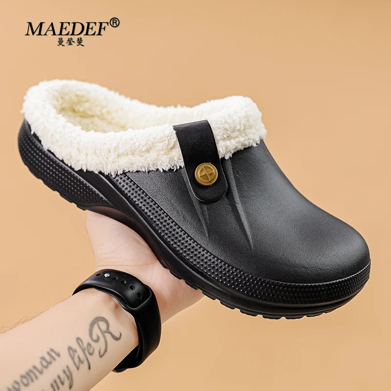 MAEDEF Winter Colgs Slippers Men and Women Waterproof Garden Shoes Home Fur Clogs Soft Plush Slipper Bedroom Shoe Indoor Outdoor