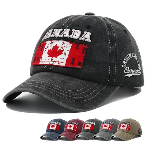 New Unisex Washed Cotton Baseball Cap Vintage CANADA Flag Embroidery Snapback Hat Outdoor Sports Hats for Men Women Peaked Caps