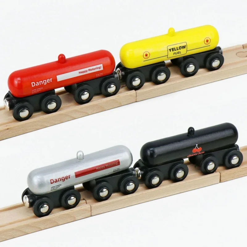 Magnetic Train Tanker Truck Toys Wooden Train Track 8-Wheel Magnet Connected Wooden Locomotive Trains Track gift