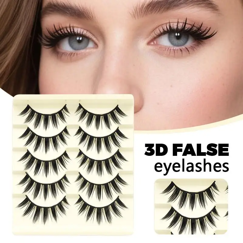 10 Pairs 3D Stereo False Eyelashes Natural Thick Simulation Black Stem Strip Lashes Reusable Comfortable Wear for Everyday Makeu