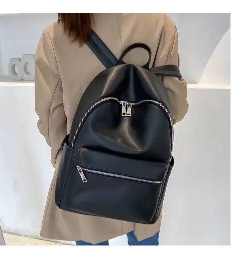 Women's Backpack 2025 New PU soft leather large capacity black backpacks fashion trend student class Mochila versatile travel ba