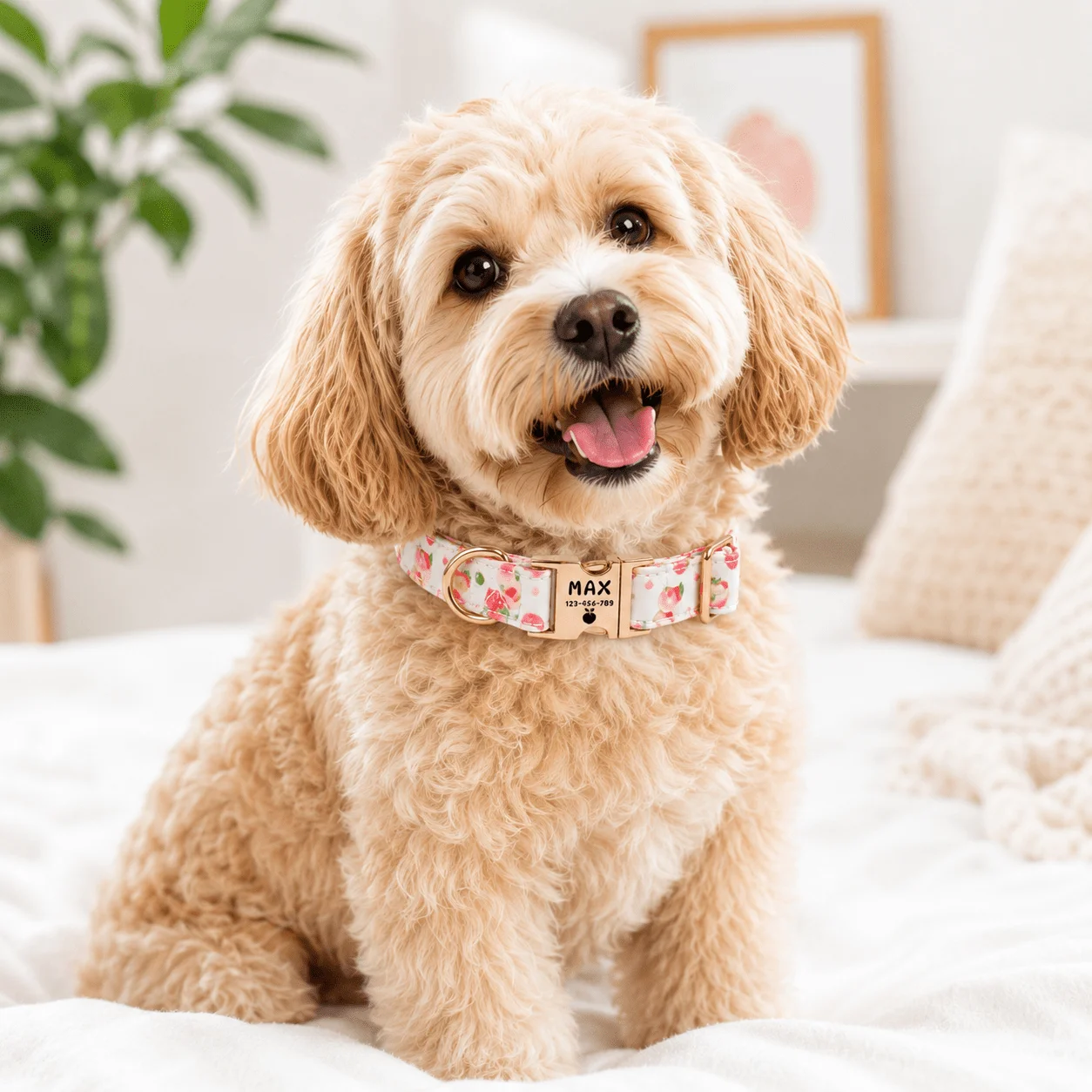 Individuell bedrucktes Haustierhalsband mit Fruchtmotiven, verstellbares Halsband mit passenden Fruchtvektormustern, geeignet für mittelgroße und kleine Hunde und Katzen. – Detail 4