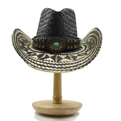 Straw Western Cowboy Hat Hand Made Beach Felt Sunhats Party Cap For Man Woman Curling Brim Cap Sun Protection Unisex Hats