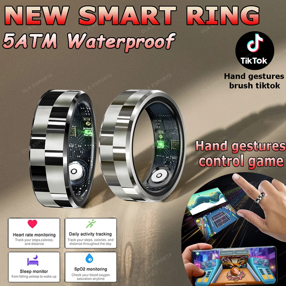 

Smart Ring 5ATM Waterproof Heart Rate&Blood Oxygen&Sleep Monitoring Multiple Sports Modes For Android & IOS Men Women Smartring