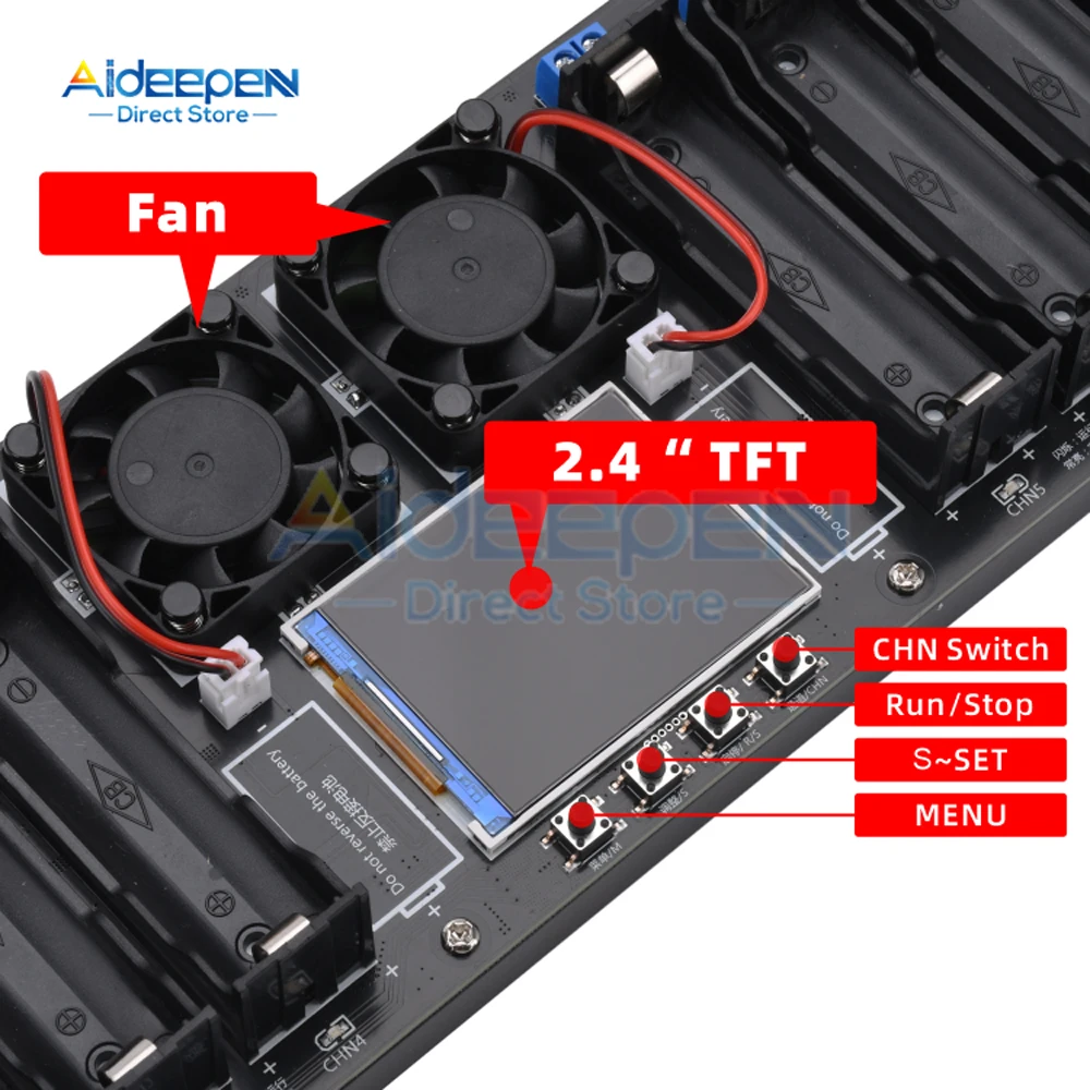 2,4 Zoll 8 Kanal Batterie kapazität Innen widerstands tester Lithium batterie automatisches Lade-und Entlade modul