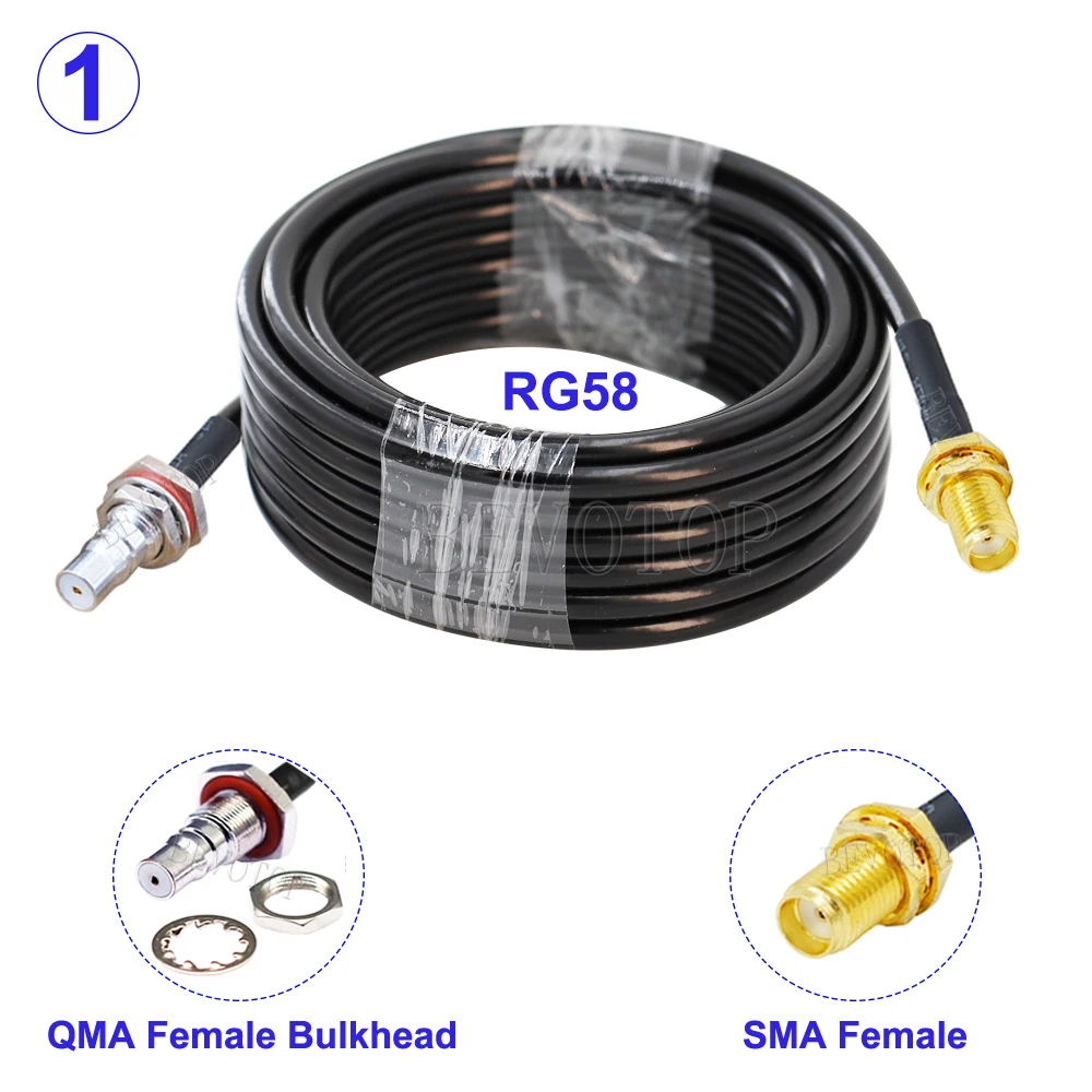 1Pcs QMA to SMA RG58 Cable QMA Female Bulkhead to SMA Male/Female Connector 50 Ohm Low Loss RG-58 RF Coaxial Pigtail 15CM~30M