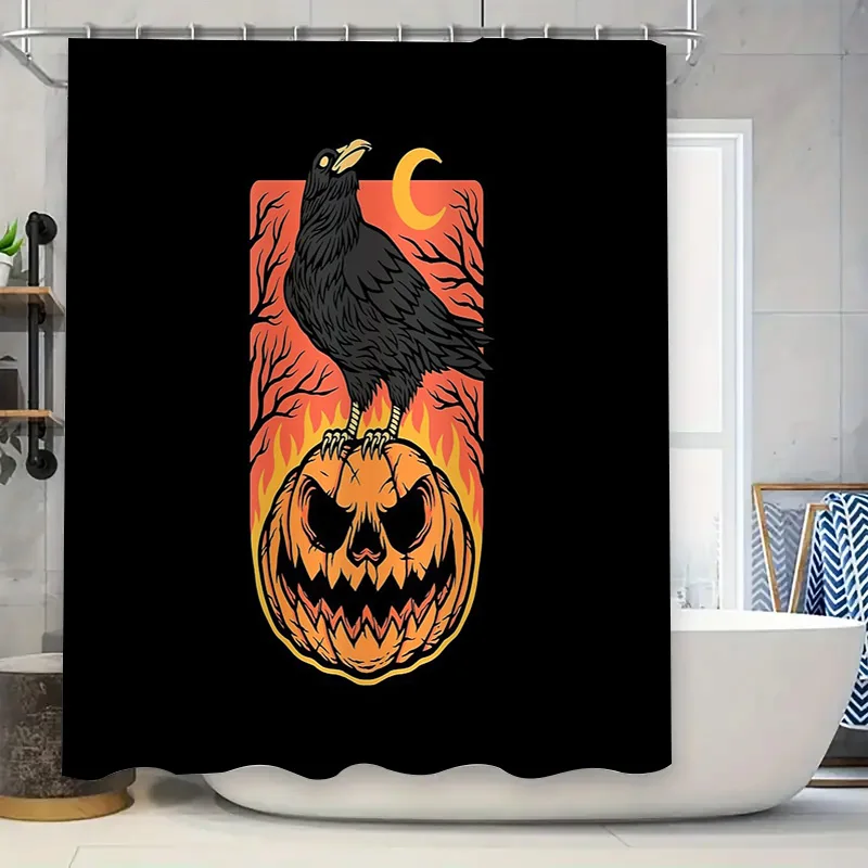 Halloween Shower Curtain Spooky Pumpkin Bat Gothic Horror Decor Bathroom Set Creepy Halloween Party Supplies Home Decoration Vin