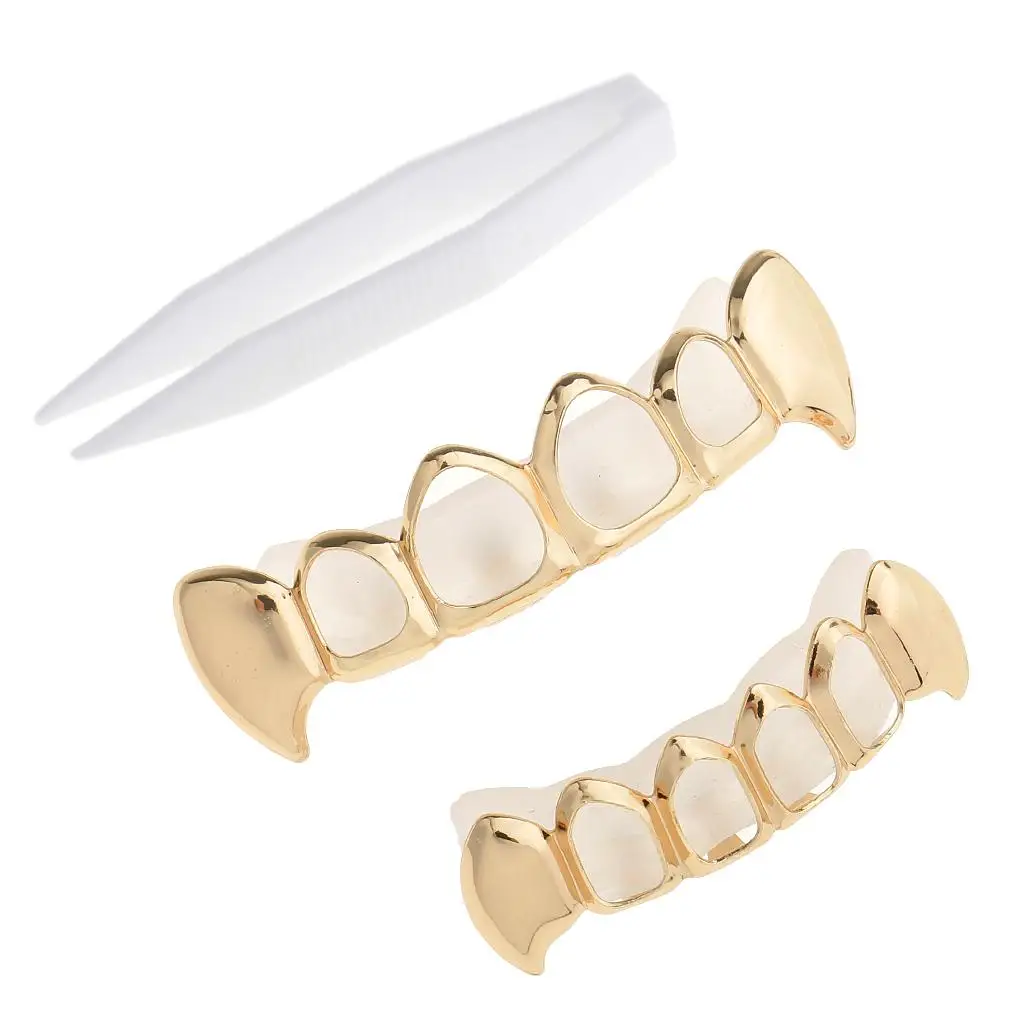 18K Gold Plated Grills Open Face Hollow Caps Nightclub Halloween