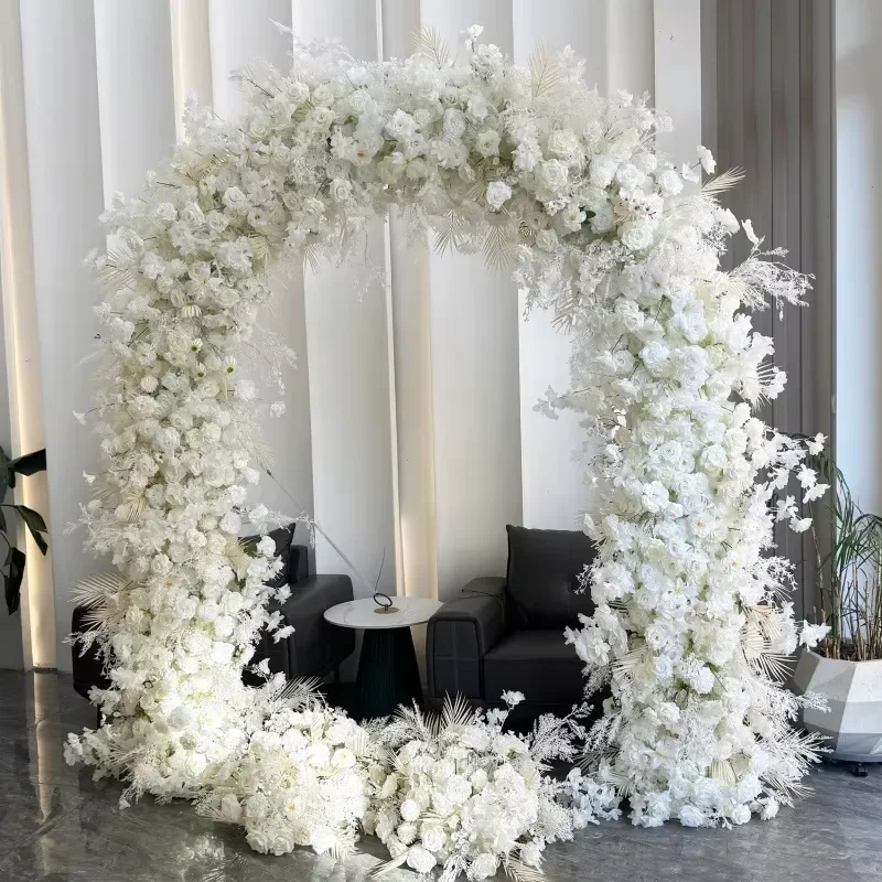White Rose Arch Wedding Decoration Simulation Hydrangea Floral Gate Western Lawn Arrangement Plastic Model 097 for Party