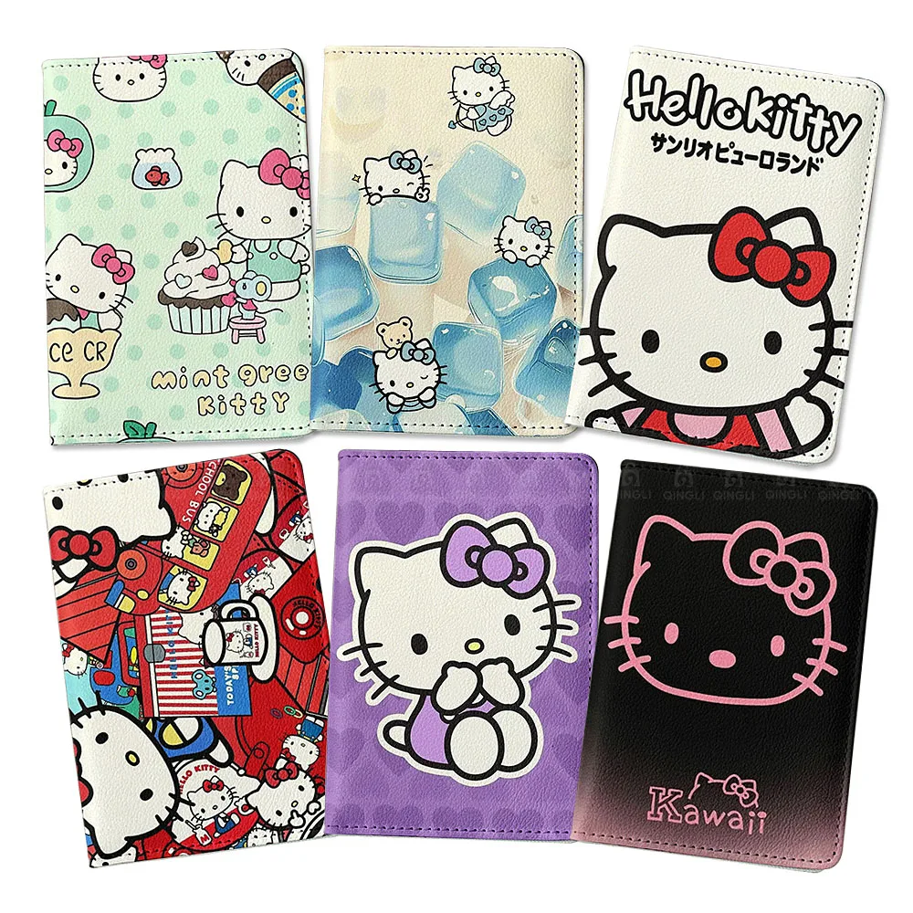 

New Hello Kitty Passport Cover Passport Case Women Travel Essentials PU Leather Passport Holder Cartoon ID Credit Card Wallet