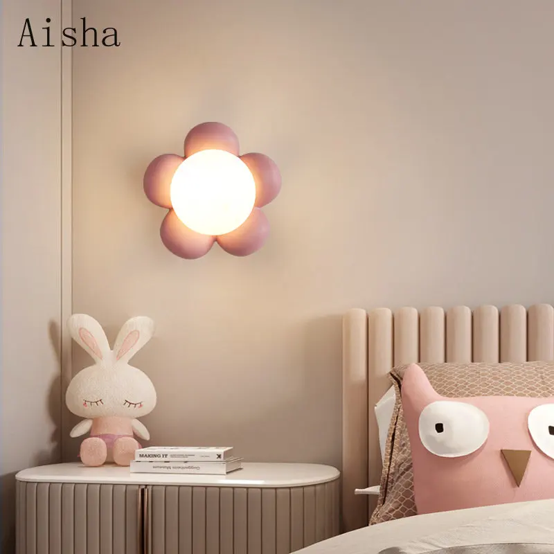 

Children's Bedroom Wall Lamp Boys' Bedroom Bedside Sconces Nursery Amusement Park Flower Decorative LED Lighting Fixture
