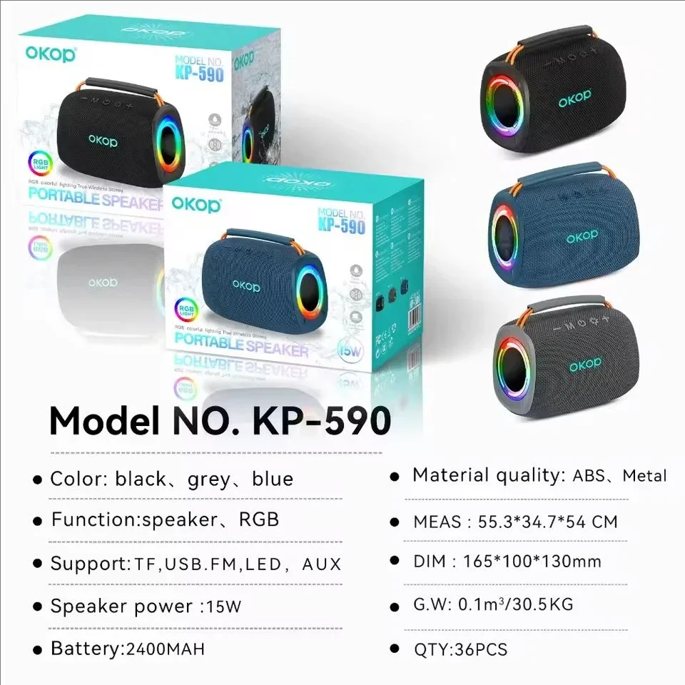 

Портативная беспроводная Bluetooth-колонка OKOP Mini с сабвуфером, водонепроницаемая (IPX6), высококачественная, для дома и улицы, RGB-подсветка, в форме барабана