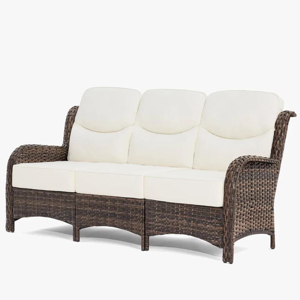 

Luxury Outdoor Furniture High Back Patio Sofa, Oversized 3-Seater Couch with 6'' Thick Cushions, Ideal for Porch