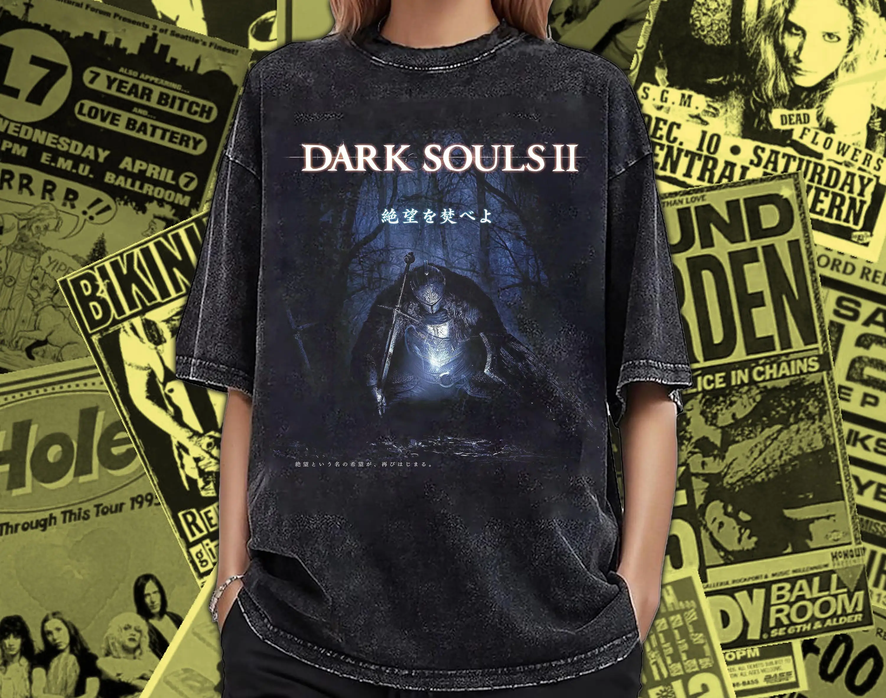 Camiseta Retro Lavada de 'Dark Souls 2': Camiseta del Juego FromSoftware, Camiseta Lavada y Desgastada