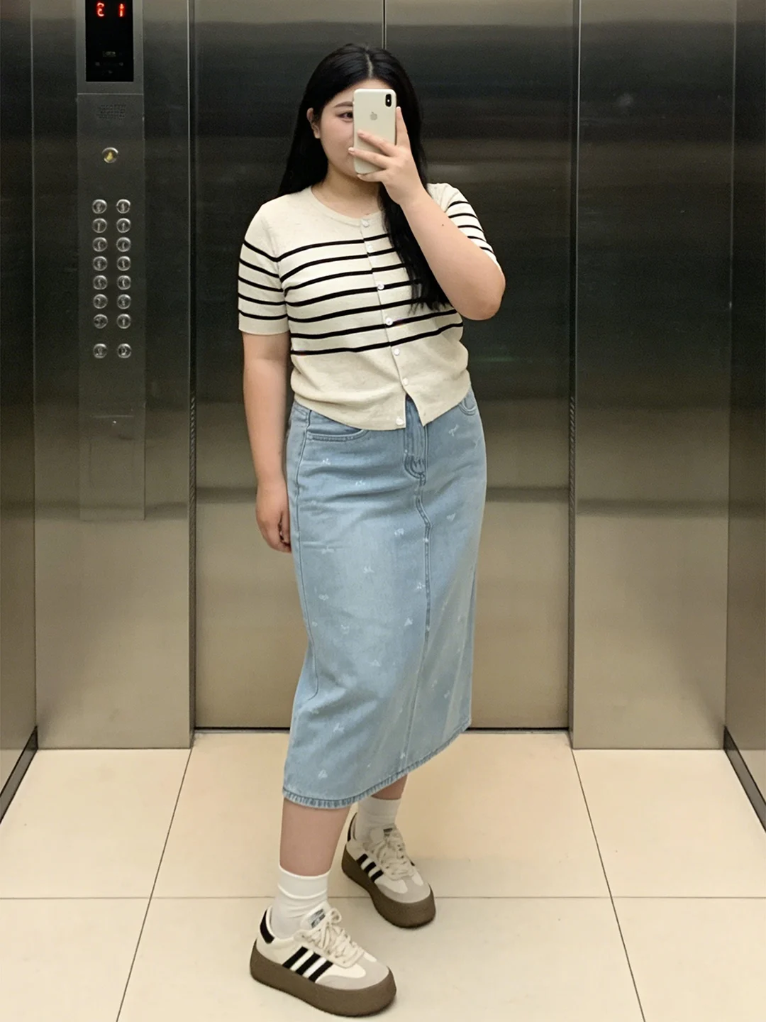 

plus Size Women's Print Denim Skirt High Waist A-Line Midi Skirt Korean Sle Commute Casual Spring Summer