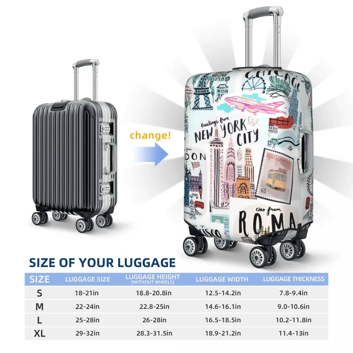 Juste de valise imprimée de voyage, New York, mémoire, vacances, affaires, fournitures de bagages pratiques, protecteur