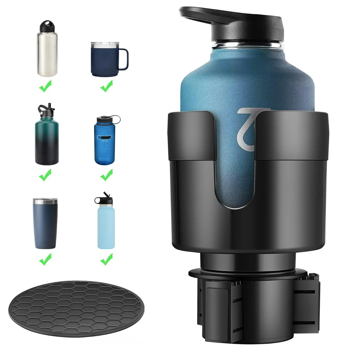 

Удлинитель подстаканника для автомобиля с регулируемым основанием, подходит для Yeti 24/36/46 унций, гидрофляга 32/40 унций, большие бутылки размером 3–3,9 дюйма (16-40 унций)