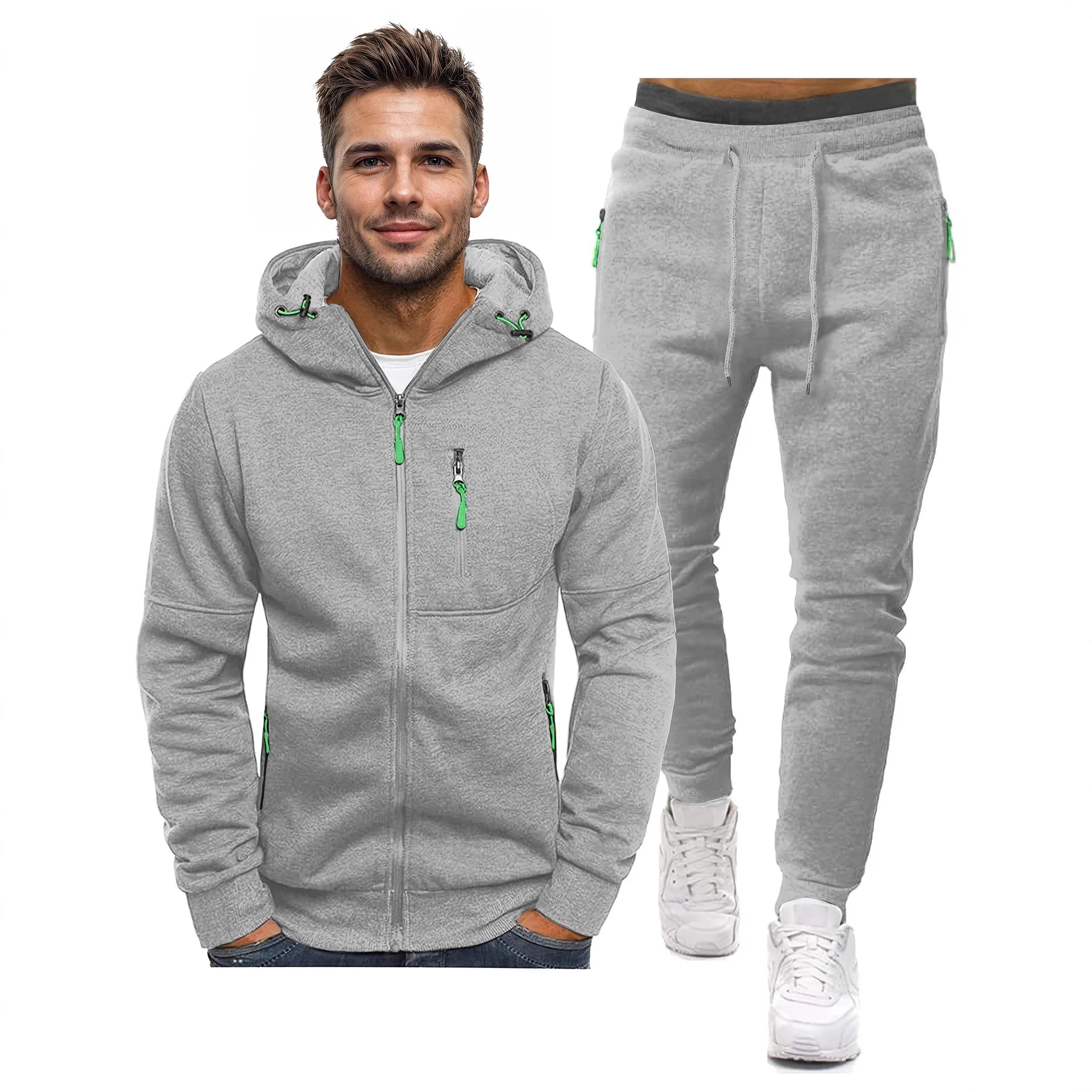 Men's 2 Piece Tracksuit Set Fall Winter American Style Sweatshirt & Sweatpants with Zipper Pockets