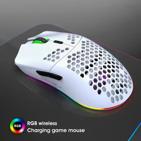 HXSJ T66 Lightweight Hole Mouse Ergonomic Design Three Mode Wireless Gaming RGB Lighting Mouse 3600dpi adjustable