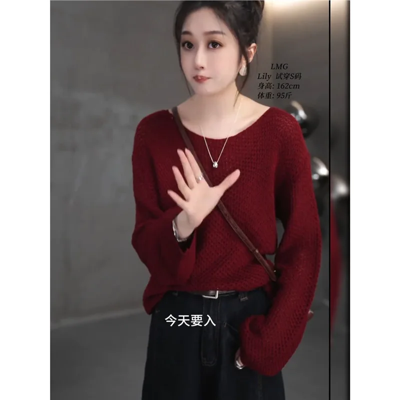 

[ Early Autumn Outwear ] Lazy Style New White Commuting Premium Red Temperament Base Look Thin Knitted Sweater A