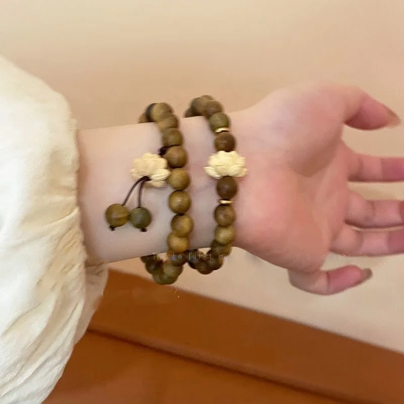 لوتس خشب الصندل الإسورة الخشب مطرز ستراند أساور الأخضر خشب الصندل الطبيعي سوار مطاطا المنسوجة يدويا مجوهرات هدايا عيد الميلاد