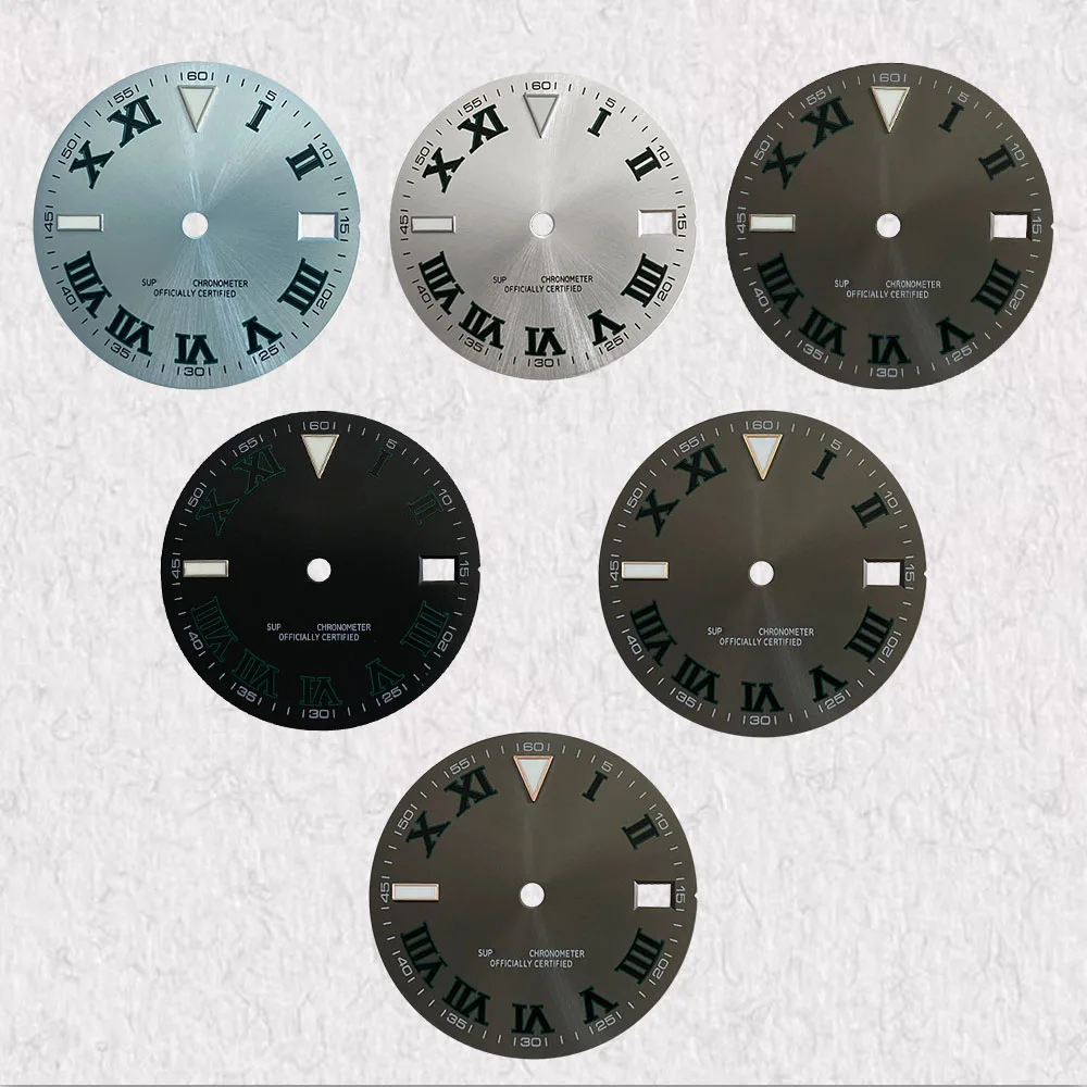 

High Quality 28.5mm S Logo Epipremnum Sunburst Dial Fit NH35/NH36 Movement Ice Blue Luminous Watch Modification Accessories