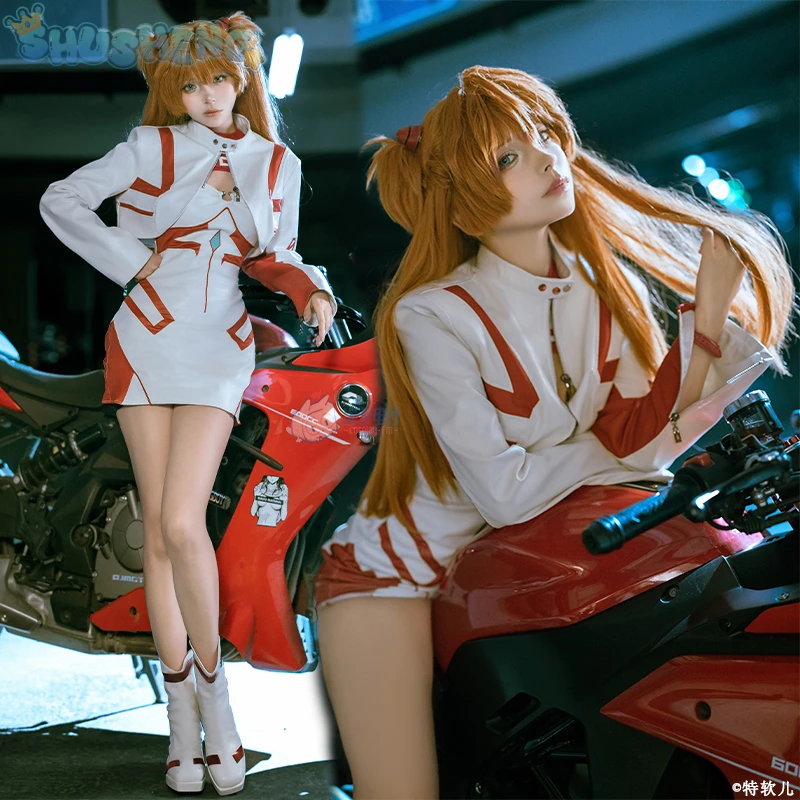 Asuka Langley Soryu cosplay anime Eva Sōryū Asuka rangurē costume sexy leather bodysuit wig Halloween party set woman uniform