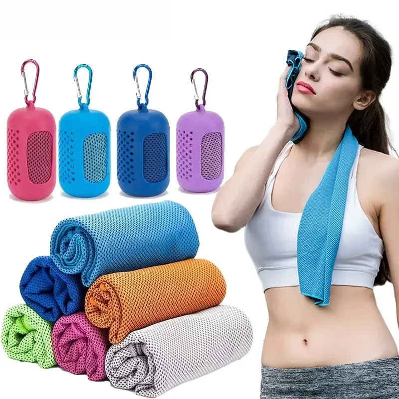 Cooling Towel with Portable Capsule Case Quick Dry Instant Cooling Sports Gym Running Fitness Travel Ice Towel for Men Women