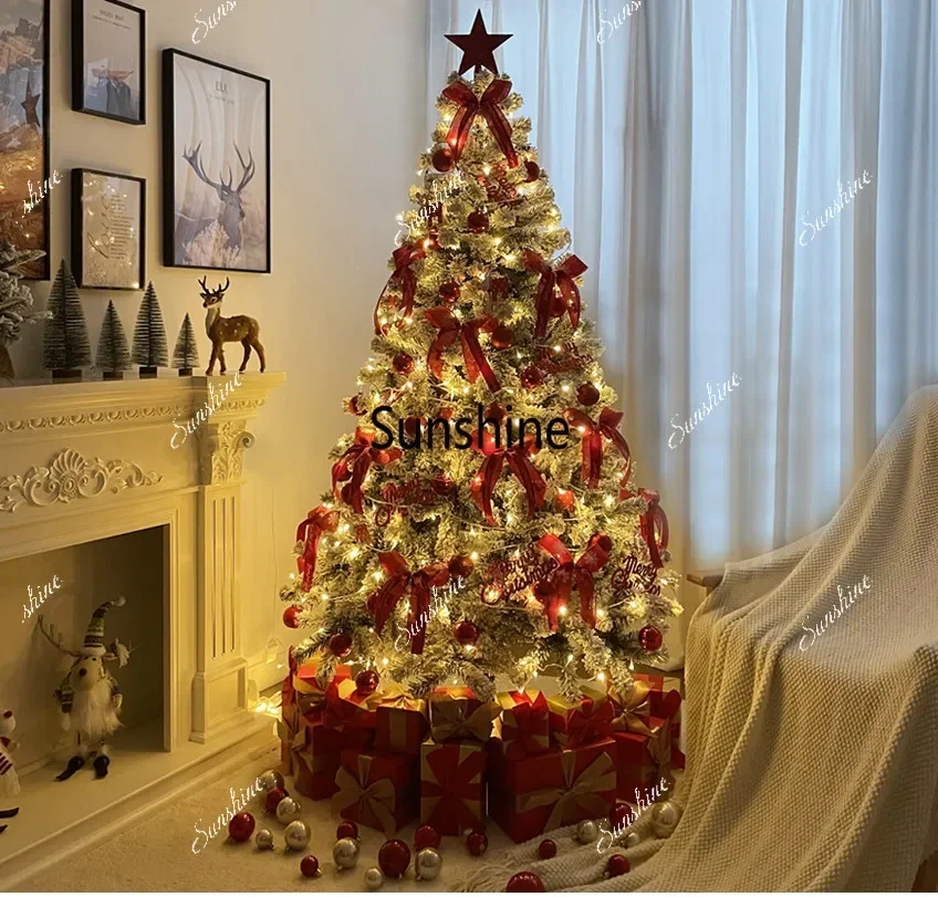 Encrypted red flocked Christmas tree simulation home window decorationTJ