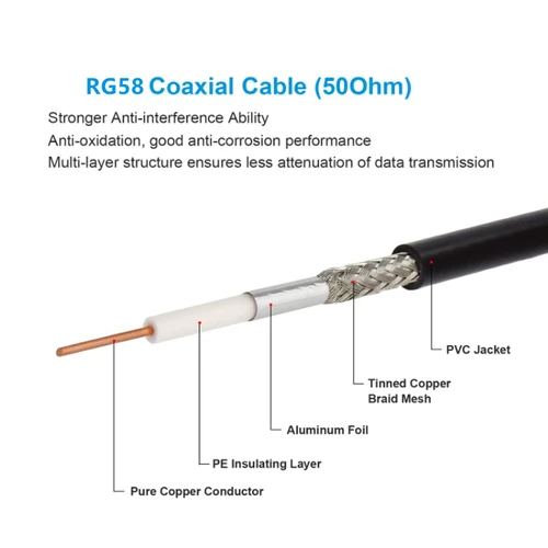 Imagen 2 del producto Cable coaxial de radioaficionado RG58 UHF macho PL259 a PL-259 extensión de cable coaxial RF de 50 ohmios para medidor SWR de radio bidireccional